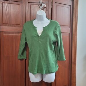 By Design Green V Neck 3/4 Sleeve Top Ribbed Layered White Undershirt| 1X